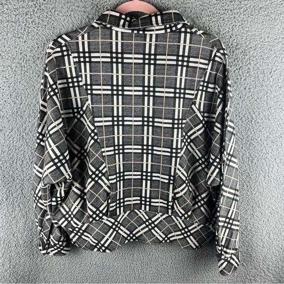 Liverpool Women’s Jacket Check Plaid Size S Button Up Black Cream Pockets Flawed - Picture 13 of 16